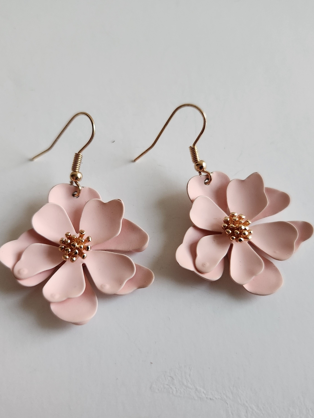 Pink Floral Drop Earrings with Gold-Tone Accents - Women's Jewelry